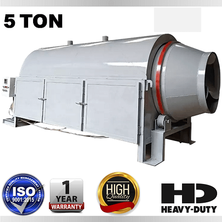 five Ton capacity wood coal heat source best copra, coconut, maize, grain, cotton seed, pumpkin seed, sawdust, soybean, rice, river sand, corn cob, paddy, groundnut, peanut, chilli rotary drum dryer roaster drying machine for sale low cost manufacturer price in india