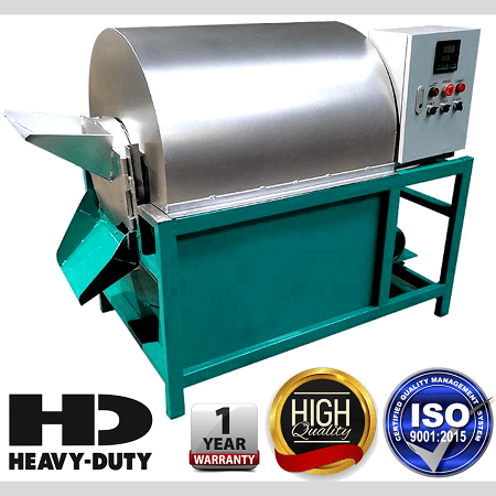 100kg capacity industrial electric rotary drum pistachio walnut nuts almond chestnut in shell peanut cashew spices seeds roasting roaster machine