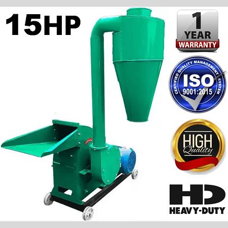 Industrial 15 hp paddy corn cob stalk straw crusher cutter grinder hammer mill machine for mushroom cultivation farming for sale low cost price in india